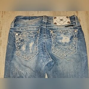 Miss Me crop distressed bling pocket low rise jeans. 24
